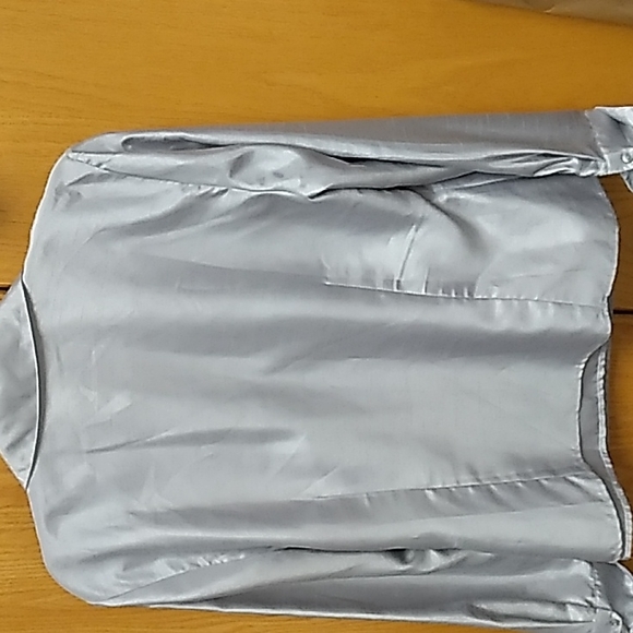 ABSOLUTELY PERFECT FOR THE HOLIDAYS SILVER SATIN LOOK BLOUSE SZ 14 JM COLLECTION - Picture 6 of 6